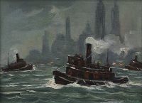 New York Harbor with Tug Boats, c. 1950